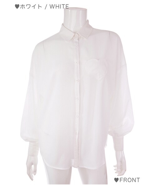 Bobon21（ボボンニジュウイチ）の「ハートポケットオーバーサイズシャツ-全３色-（シャツ/ブラウス・レディース・ブルー/ピンク/ホワイト・S/M/L）」の2枚目の写真