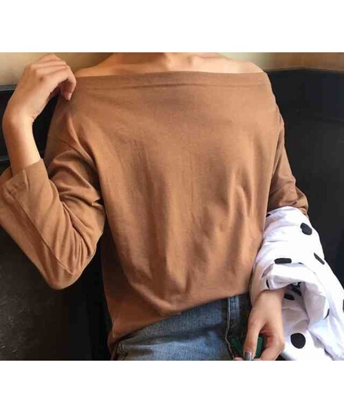 no brand(ノーブランド)の「オフショルダー レディース カットソー Tシャツ 長袖 七分袖 肩だし(Tシャツ/カットソー・レディース・その他)」の9枚目の写真