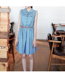 No Brand ノーブランド の ノースリーブ デニム ワンピース ベルト付 ダンガリー ドレス ワンピース Wear No Brand ノーブランド の ノースリーブ デニム ワンピース ベルト付 ダンガリー ドレス ワンピース Wear
