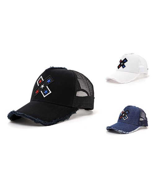 StarLean(スターリアン)の「スターリアン【公式】 クロス刺繍メッシュキャップ(キャップ・レディース・インディゴブルー/ホワイト/ブラック・FREE)」の2枚目の写真