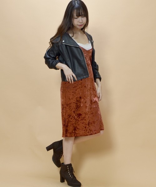 archives（アルシーヴ）の「レースアップベロアキャミワンピース（ワンピース・レディース・ブルー/ピンク/オレンジ・MEDIUM）」の8枚目の写真