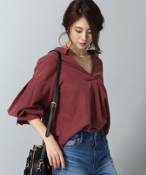 Andemiu（アンデミュウ）の「アクセツキソデボリュームブラウス（トップス・レッド/ブラウン/アイボリー/カーキ）」の8枚目の写真