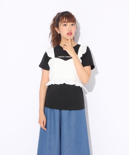 repipi armario（レピピ アルマリオ）の「フリルビスチェセットTシャツ（トップス・ホワイト/ブラック/ピンク）」の2枚目の写真