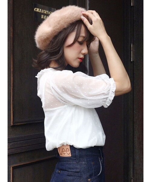 MERCURYDUO（マーキュリーデュオ）の「ドットチュールパフブラウス（トップス・レディース・アイボリー/ブラック・F(ブラウス)/F(インナー)）」の8枚目の写真