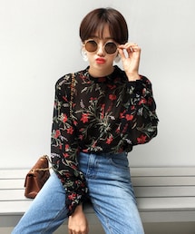 DHOLIC | ストラップSETフローラルモックネックブラウス(シャツ/ブラウス)