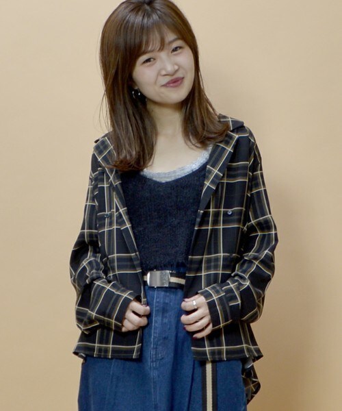 archives（アルシーヴ）の「チェック開衿シャツ（シャツ/ブラウス・レディース・ブラック/ネイビー/ワイン・MEDIUM）」の2枚目の写真