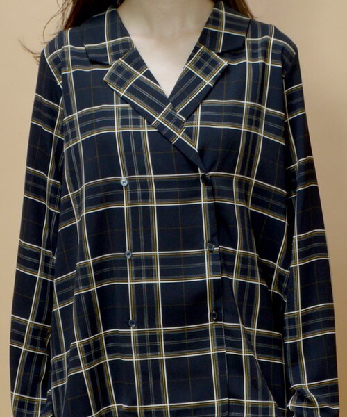 archives（アルシーヴ）の「チェック開衿シャツ（シャツ/ブラウス・レディース・ブラック/ネイビー/ワイン・MEDIUM）」の7枚目の写真