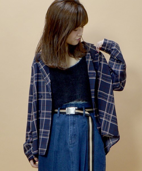 archives（アルシーヴ）の「チェック開衿シャツ（シャツ/ブラウス・レディース・ブラック/ネイビー/ワイン・MEDIUM）」の3枚目の写真