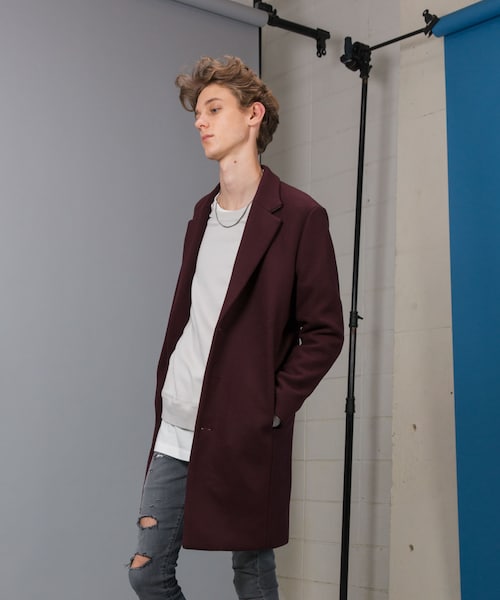 LIDNM(リドム)の「Super100'sメルトンチェスター(チェスターコート・メンズ・ダークチェリー・S.M.L)」の4枚目の写真