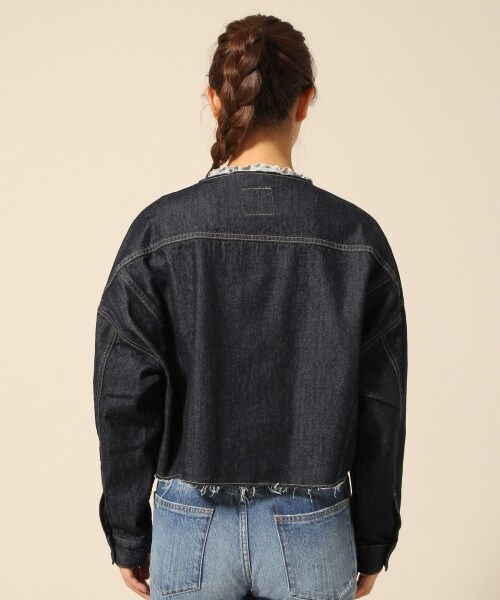 LOWRYS FARM(ローリーズファーム)の「★WEB先行予約アイテム★ノーカラーGジャン(ジャケット/アウター・ブルー/ワンウォッシュ)」の6枚目の写真