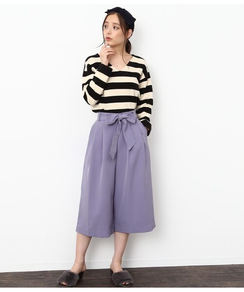 ROPE' PICNIC(ロペピクニック)の「リボン付き2タックガウチョ(パンツ・グレー/キャメル/ネイビー/ラベンダー系・36/38)」の14枚目の写真