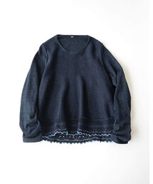 45r45rpmコットンニットかぎ針Tシャツ 45R（フォーティファイブアール）の「インディゴコットンニット
