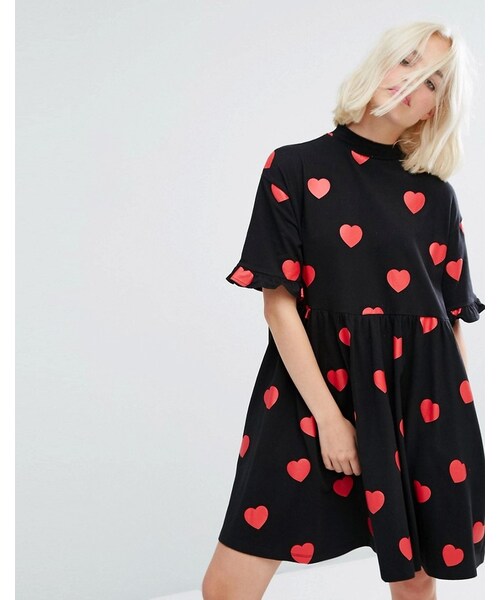 Lazy Oaf（レイジーオーフ）の「Lazy Oaf Mini T-Shirt Dress In All Over Heart Spots