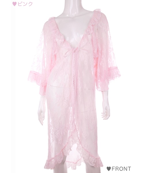 Bobon21（ボボンニジュウイチ）の「フラワーレースガウン-全２色-（その他アウター・レディース・ブルー/ピンク・S/M）」の2枚目の写真