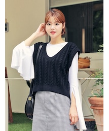 HOTPING | クロップケーブルニットベスト(ベスト)