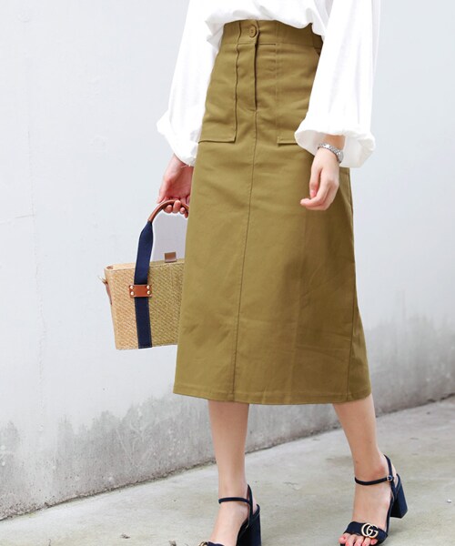 DHOLIC（ディーホリック）の「アウトポケットAラインミモレスカート（スカート・レディース・ブラウン/イエロー/グリーン/ブラック・FREE）」の4枚目の写真