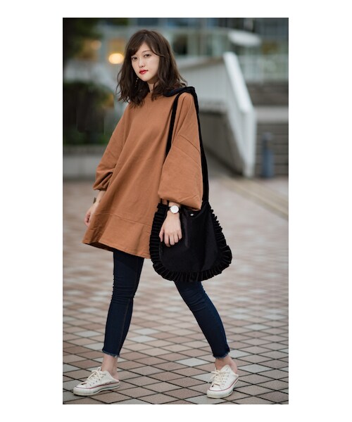 CHEER CLOSET（チアクローゼット）の「【プチプラのあや】ビッグスウェットTシャツ（Tシャツ/カットソー・レディース・ホワイト/ブラック/キャメル/ワイン・F）」の3枚目の写真