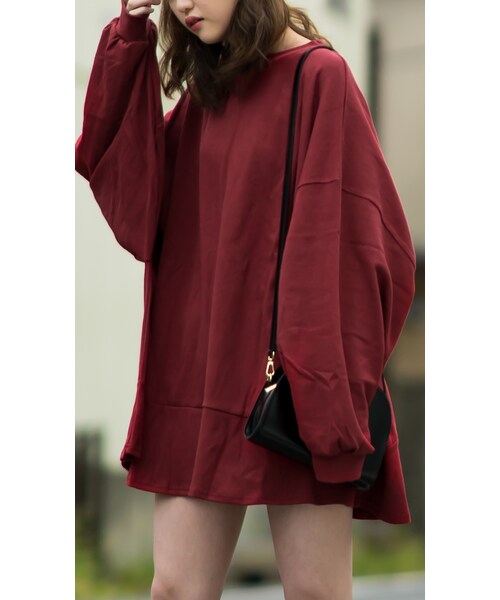 CHEER CLOSET（チアクローゼット）の「【プチプラのあや】ビッグスウェットTシャツ（Tシャツ/カットソー・レディース・ホワイト/ブラック/キャメル/ワイン・F）」の4枚目の写真