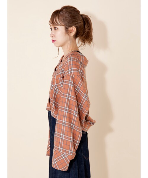 w closet（ダブルクローゼット）の「チェック開襟シャツ（トップス・レディース・オレンジ/ホワイト×ブラック・FREE）」の6枚目の写真