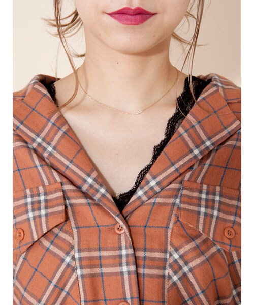 w closet（ダブルクローゼット）の「チェック開襟シャツ（トップス・レディース・オレンジ/ホワイト×ブラック・FREE）」の8枚目の写真