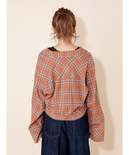 w closet（ダブルクローゼット）の「チェック開襟シャツ（トップス・レディース・オレンジ/ホワイト×ブラック・FREE）」の7枚目の写真