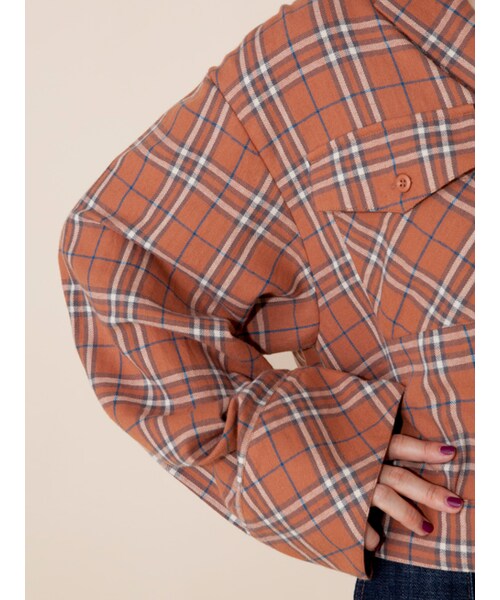 w closet（ダブルクローゼット）の「チェック開襟シャツ（トップス・レディース・オレンジ/ホワイト×ブラック・FREE）」の10枚目の写真