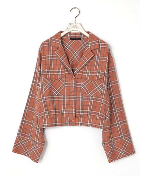 w closet（ダブルクローゼット）の「チェック開襟シャツ（トップス・レディース・オレンジ/ホワイト×ブラック・FREE）」の2枚目の写真