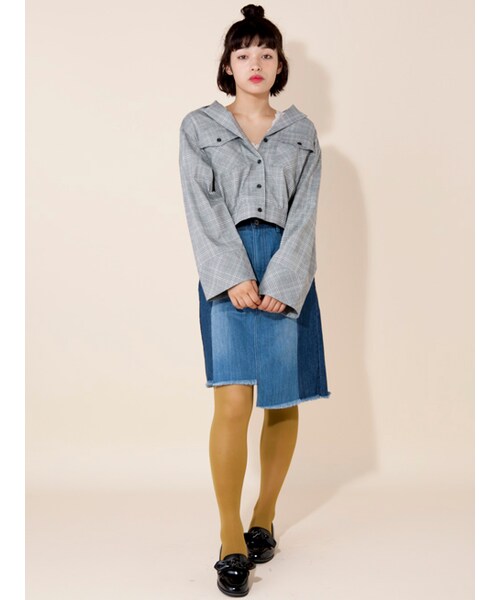 w closet（ダブルクローゼット）の「チェック開襟シャツ（トップス・レディース・オレンジ/ホワイト×ブラック・FREE）」の5枚目の写真