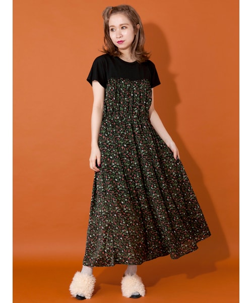 美品 DVF 切替 ラップワンピース 和柄 花柄 レッド w closet（ダブルクローゼット）の「花柄ビスチェ切替ワンピース