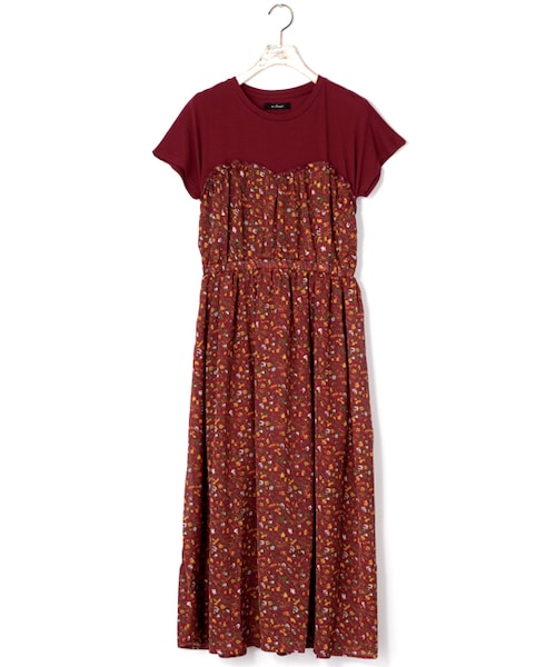 美品 DVF 切替 ラップワンピース 和柄 花柄 レッド 花柄刺繍切替サテンワンピース｜結婚式パーティのレンタルドレス