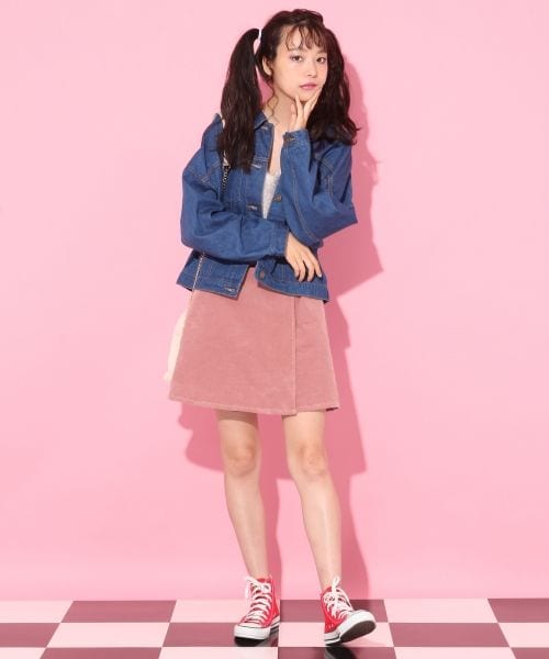 Heather（ヘザー）の「コーデュロイラップスカート（スカート・ブラウン/ネイビー/ライラック）」の6枚目の写真