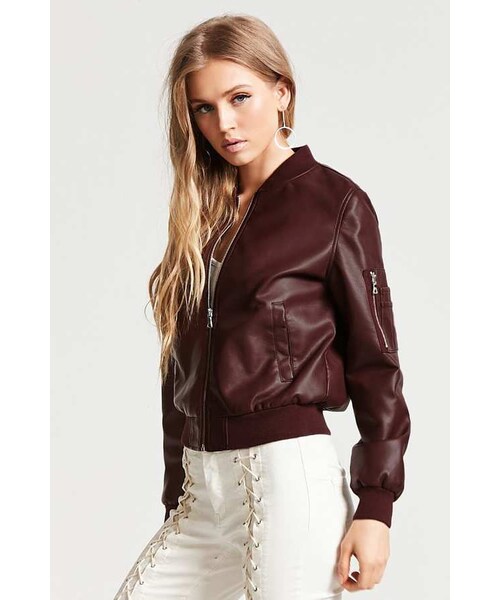 FOREVER 21(フォーエバー トゥエンティーワン)の「FOREVER 21 Faux Leather Bomber Jacket(ライダースジャケット・レディース・Black/Brown/Purple・Small/Medium/Large)」の9枚目の写真