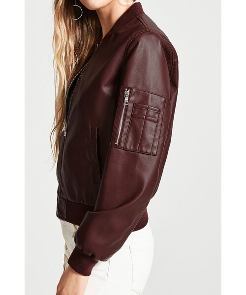 FOREVER 21(フォーエバー トゥエンティーワン)の「FOREVER 21 Faux Leather Bomber Jacket(ライダースジャケット・レディース・Black/Brown/Purple・Small/Medium/Large)」の12枚目の写真