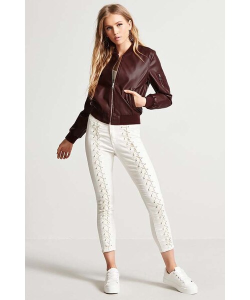 FOREVER 21(フォーエバー トゥエンティーワン)の「FOREVER 21 Faux Leather Bomber Jacket(ライダースジャケット・レディース・Black/Brown/Purple・Small/Medium/Large)」の7枚目の写真