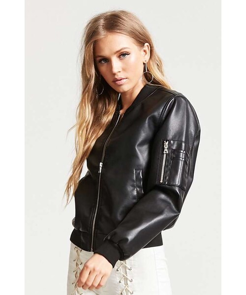 FOREVER 21(フォーエバー トゥエンティーワン)の「FOREVER 21 Faux Leather Bomber Jacket(ライダースジャケット・レディース・Black/Brown/Purple・Small/Medium/Large)」の6枚目の写真