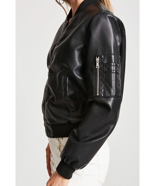 FOREVER 21(フォーエバー トゥエンティーワン)の「FOREVER 21 Faux Leather Bomber Jacket(ライダースジャケット・レディース・Black/Brown/Purple・Small/Medium/Large)」の11枚目の写真
