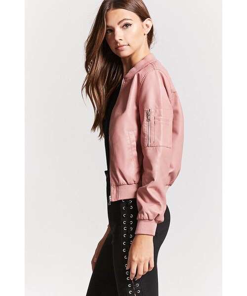 FOREVER 21(フォーエバー トゥエンティーワン)の「FOREVER 21 Faux Leather Bomber Jacket(ライダースジャケット・レディース・Black/Brown/Purple・Small/Medium/Large)」の8枚目の写真