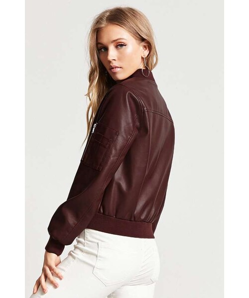FOREVER 21(フォーエバー トゥエンティーワン)の「FOREVER 21 Faux Leather Bomber Jacket(ライダースジャケット・レディース・Black/Brown/Purple・Small/Medium/Large)」の5枚目の写真