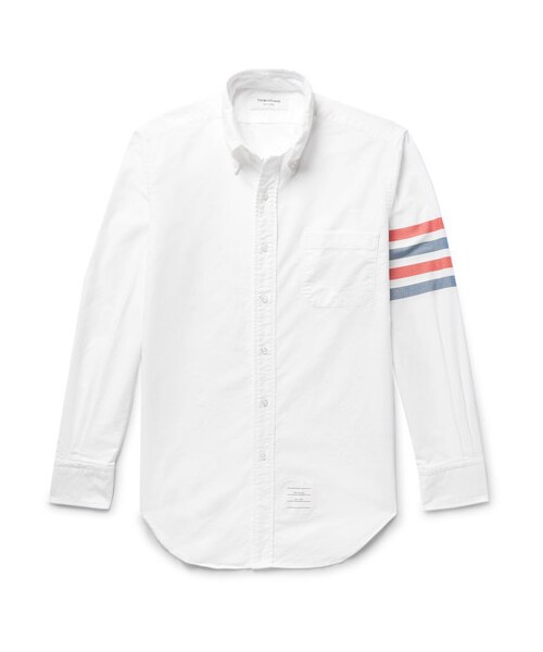 THOM BROWNE(トムブラウン)の「Thom Browne Button-Down Collar Striped Cotton Oxford Shirt(シャツ/ブラウス・メンズ・White・5/2/1/4)」の1枚目の写真