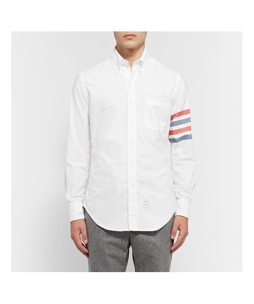 THOM BROWNE(トムブラウン)の「Thom Browne Button-Down Collar Striped Cotton Oxford Shirt(シャツ/ブラウス・メンズ・White・5/2/1/4)」の2枚目の写真