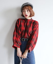 DHOLIC | モックネックチェックパターンシャツ(シャツ/ブラウス)