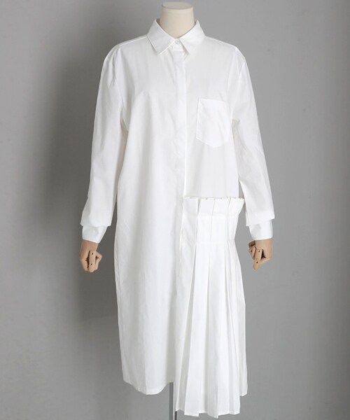 DHOLIC（ディーホリック）の「ハーフプリーツシャツワンピース（ワンピース・レディース・ベージュ/ブラック/ホワイト・FREE）」の2枚目の写真