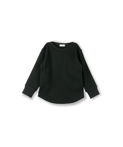 BRANSHES（ブランシェス）の「ワッフルロング丈長袖Tシャツ（Tシャツ/カットソー・キッズ・ブラック/アイボリー/ピンク/杢グレー/カラシ・80～150）」の2枚目の写真