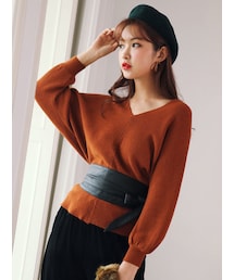 KORMARCH | バルーン袖Vネックニットトップス(ニット/セーター)