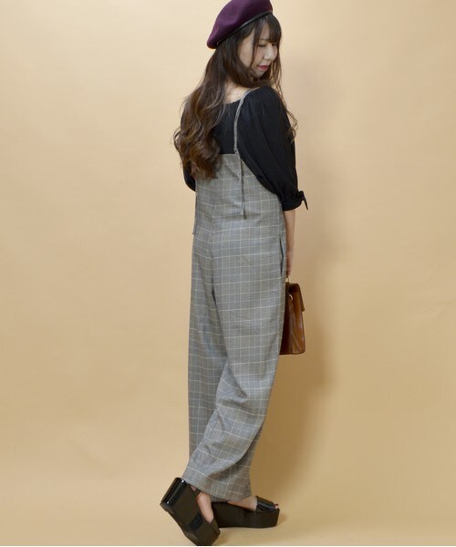 archives（アルシーヴ）の「【WEB限定】グレンチェック＆無地サロペット（サロペット/オーバーオール・レディース・ブラック/チェック・MEDIUM）」の3枚目の写真