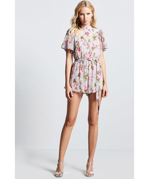 FOREVER 21（フォーエバー トゥエンティーワン）の「ボタニカルフラワーロンパース（オールインワン・サロペット・レディース・LAVENDER/PINK・S/M/L/XL）」の4枚目の写真