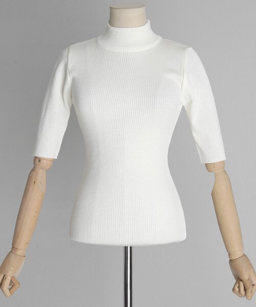 DHOLIC（ディーホリック）の「モックネックリブニットTシャツ（Tシャツ/カットソー・レディース・ブラック/ホワイト/ベージュ/レッド/グレー/その他・FREE）」の2枚目の写真