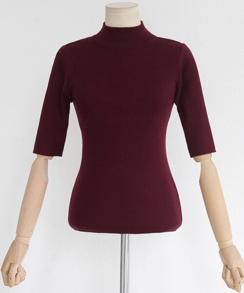 DHOLIC（ディーホリック）の「モックネックリブニットTシャツ（Tシャツ/カットソー・レディース・ブラック/ホワイト/ベージュ/レッド/グレー/その他・FREE）」の5枚目の写真