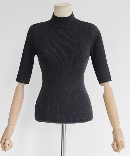 DHOLIC（ディーホリック）の「モックネックリブニットTシャツ（Tシャツ/カットソー・レディース・ブラック/ホワイト/ベージュ/レッド/グレー/その他・FREE）」の6枚目の写真