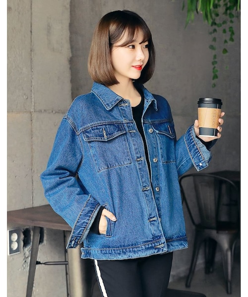 HOTPING(ホッピン)の「オーバーサイズGジャン(デニムジャケット・レディース・ブラック/デニム・1(フリーサイズ)/2(L-XXL))」の2枚目の写真